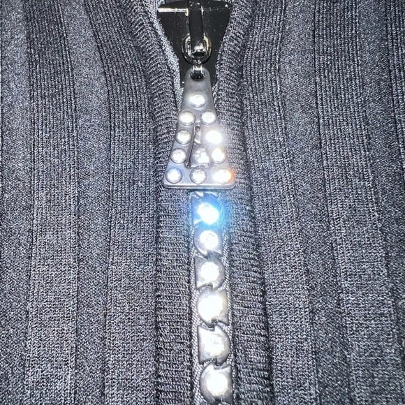 Belldini Elegant Black Sweater with Sparkling Rhinestone Zipper - Picture 3 of 12